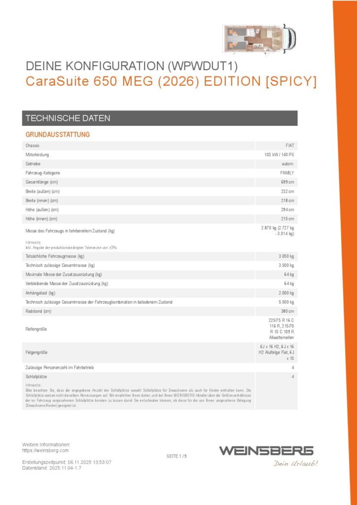 thumbnail of WEINSBERG CaraSuite 650 MEG-2026-EDITION SPICY-CARAVAN-KROKOR