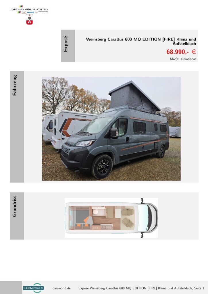 thumbnail of Weinsberg CaraBus 600 MQ EDITION FIRE Klima und Aufstelldach – K26-100-109