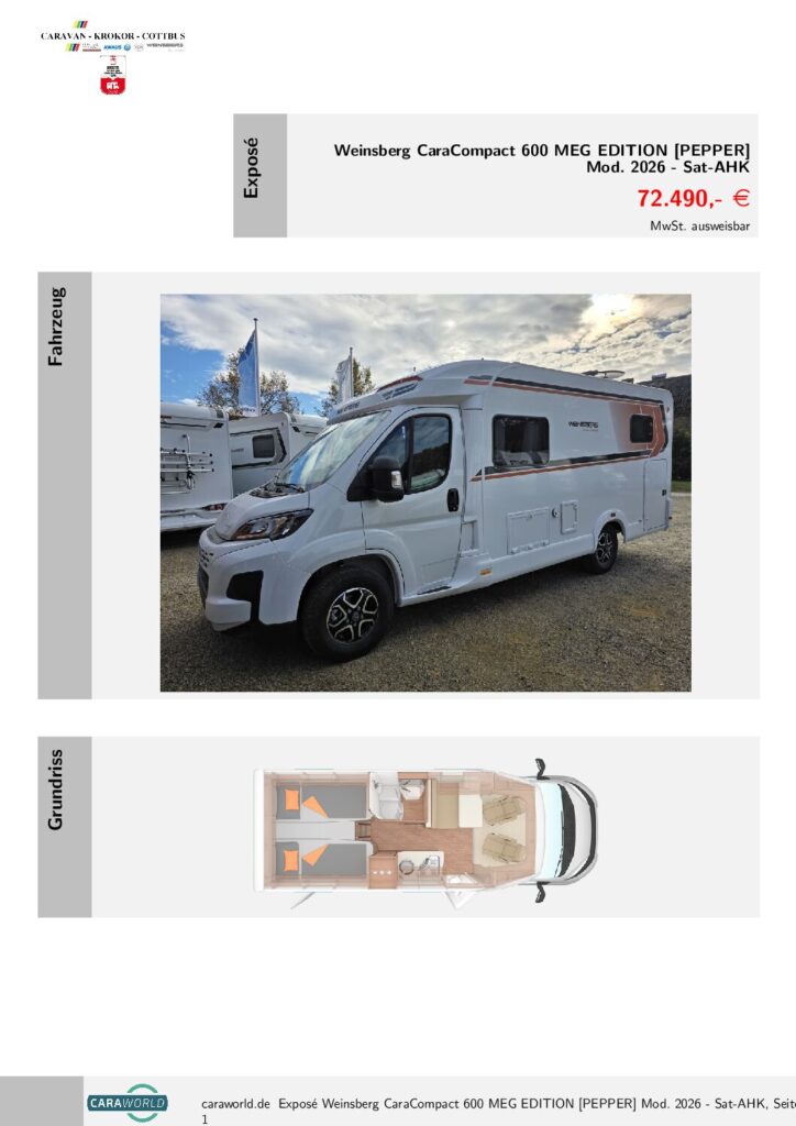 thumbnail of Weinsberg CaraCompact 600 MEG EDITION PEPPER SAT-AHK – K26-100-113