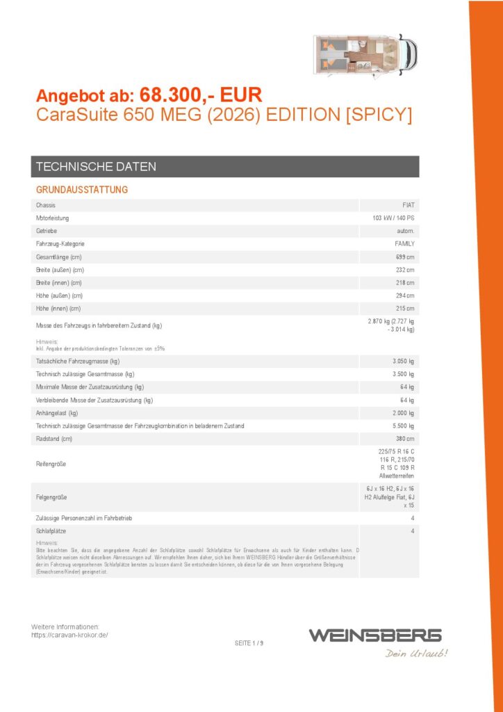 thumbnail of WEINSBERG CaraSuite 650 MEG EDITION [SPICY] – Angebot-1